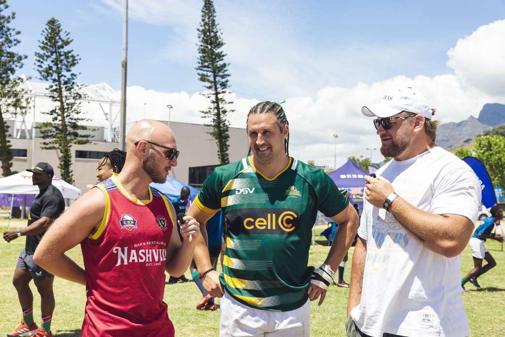 Sam Barton, SA Rugby Legends captain, interviewed at the Cape Town 10s 2026 with Oliver Kebble.
